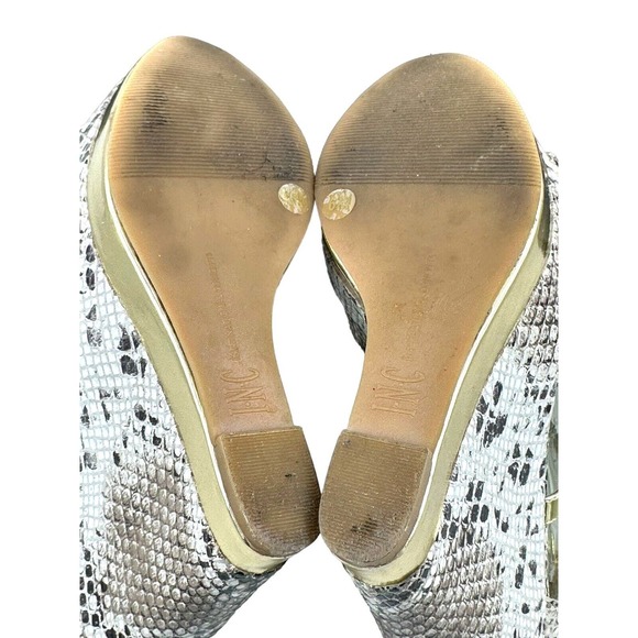 INC Snakeskin platform wedge high heals shoes With Gold Metallic T-Straps Sz 6 - Picture 7 of 10